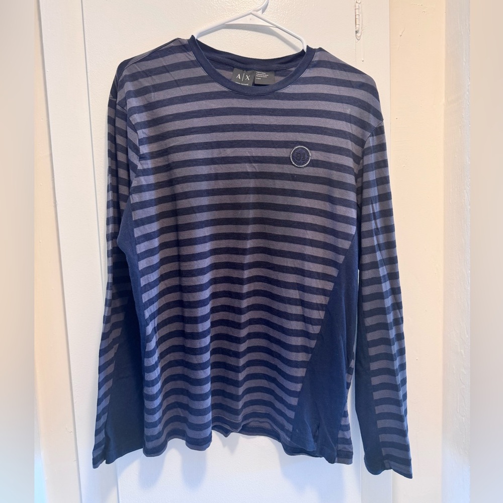 A|X Armani Exchange Black & Gray Striped Long Sleeve Tee